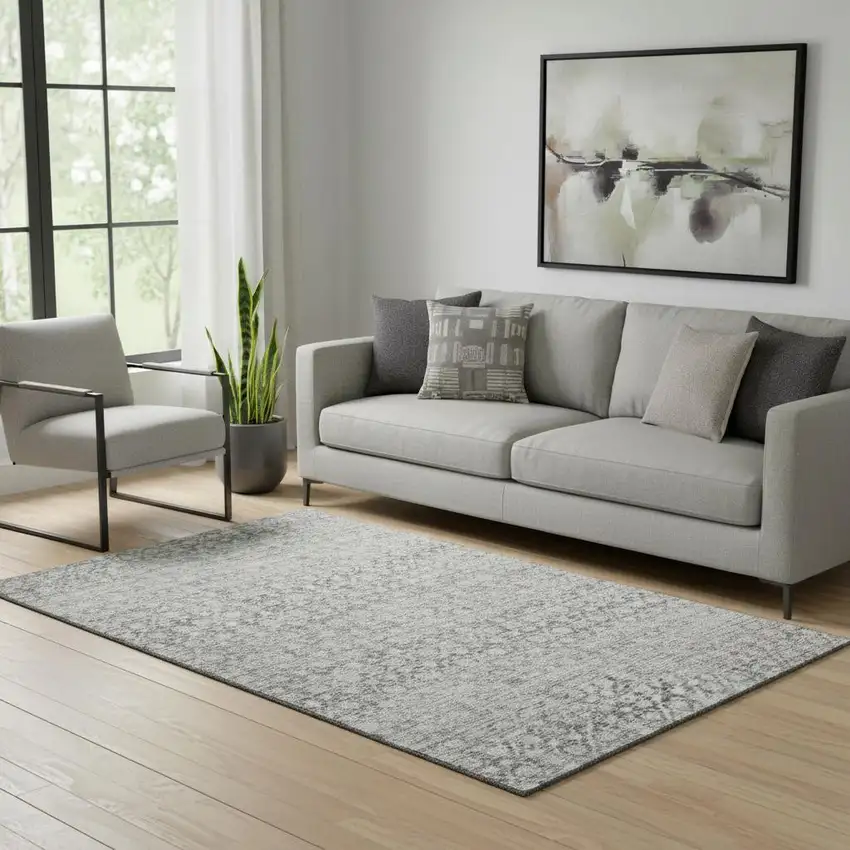 Gray And Silver Striped Washable Area Rug With UV Protection Photo 2