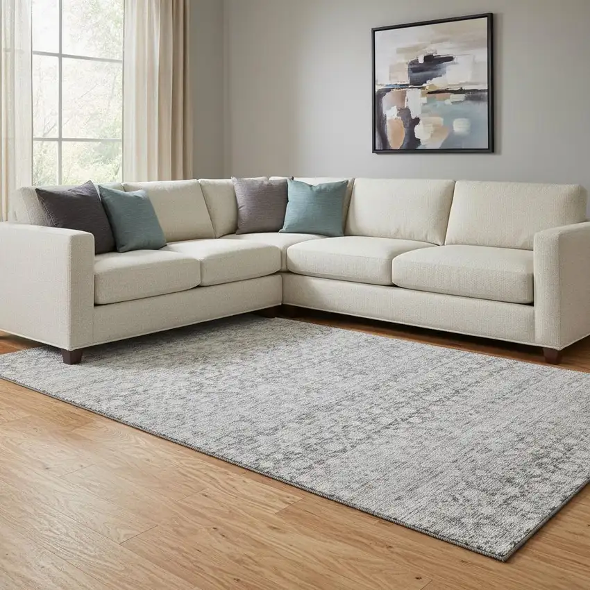 Gray And Silver Striped Washable Area Rug With UV Protection Photo 2