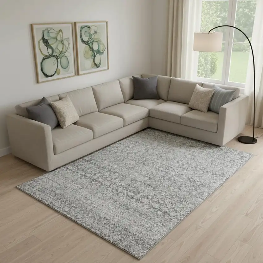 Gray And Silver Striped Washable Area Rug With UV Protection Photo 2