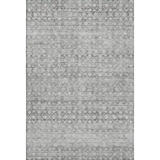 Gray And Silver Striped Washable Area Rug With UV Protection Photo 1
