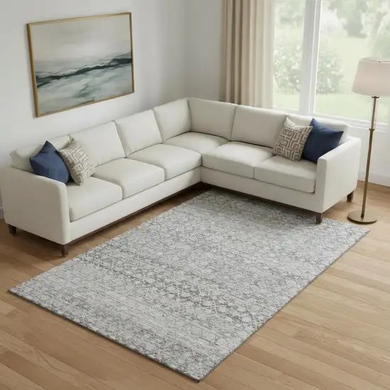 Gray And Silver Striped Washable Area Rug With UV Protection Photo 2