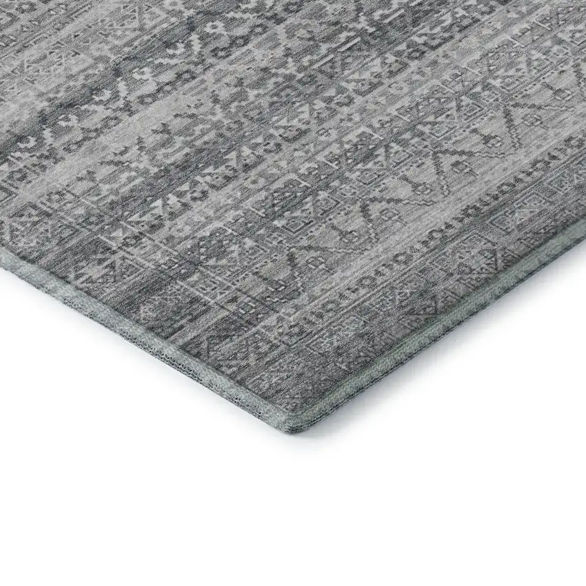 Gray And Silver Striped Washable Area Rug With UV Protection Photo 7