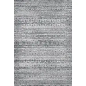 Photo of Gray And Silver Striped Washable Area Rug With UV Protection
