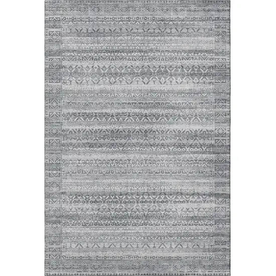 Gray And Silver Striped Washable Area Rug With UV Protection Photo 4