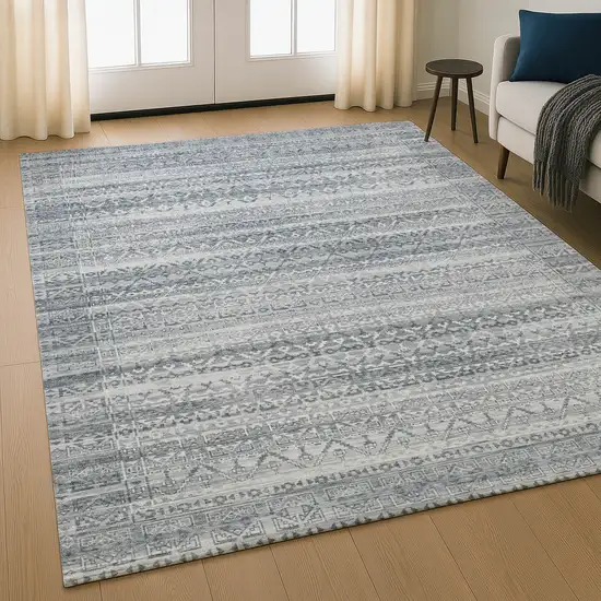 Gray And Silver Striped Washable Area Rug With UV Protection Photo 5