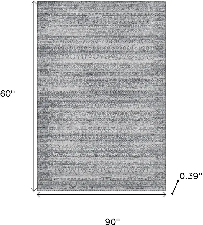 Gray And Silver Striped Washable Area Rug With UV Protection Photo 9