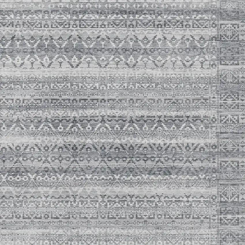 Gray And Silver Striped Washable Area Rug With UV Protection Photo 3