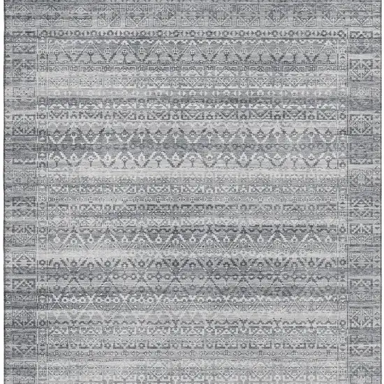 Gray And Silver Striped Washable Area Rug With UV Protection Photo 4