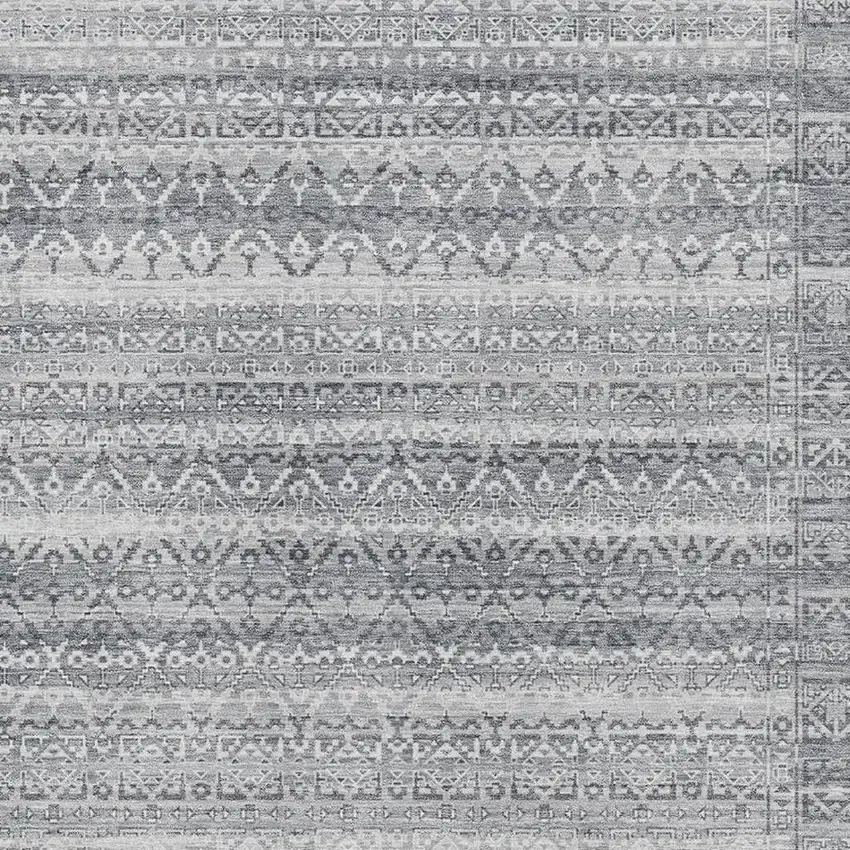 Gray And Silver Striped Washable Area Rug With UV Protection Photo 3