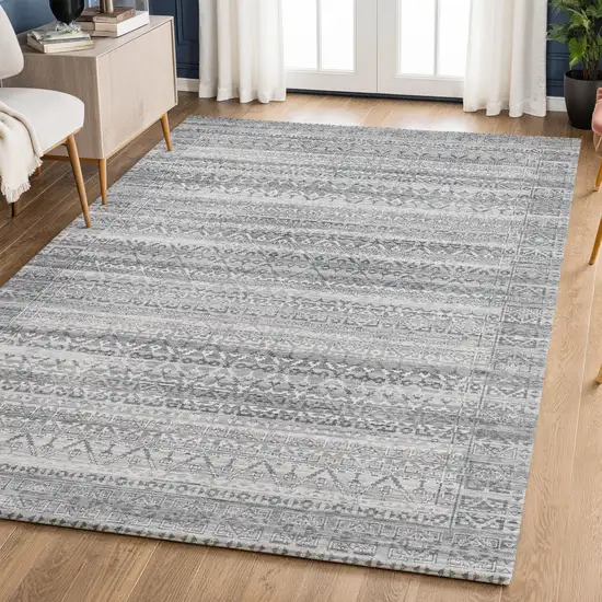 Gray And Silver Striped Washable Area Rug With UV Protection Photo 6