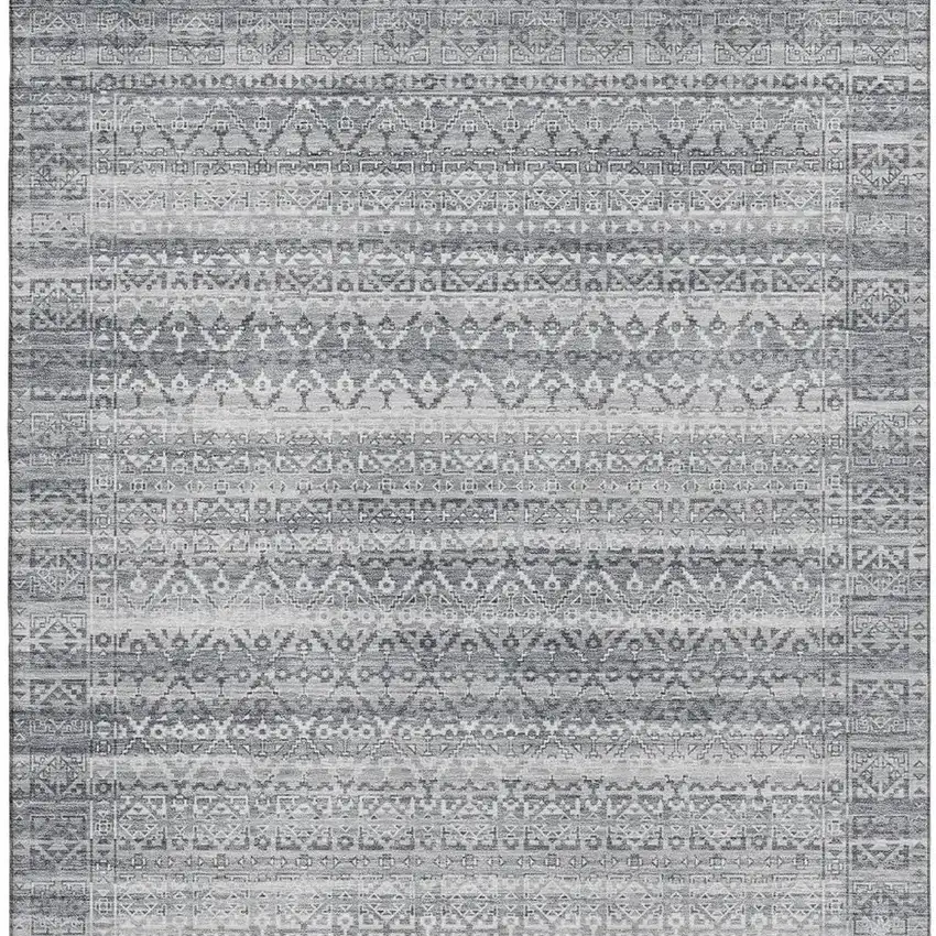 Gray And Silver Striped Washable Area Rug With UV Protection Photo 4