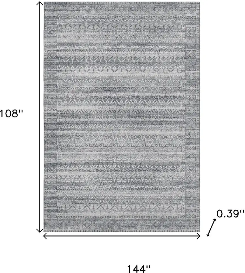 Gray And Silver Striped Washable Area Rug With UV Protection Photo 9