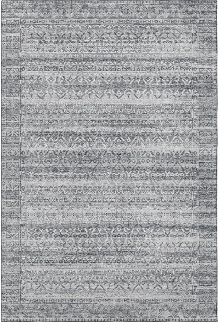 Gray And Silver Striped Washable Area Rug With UV Protection Photo 4