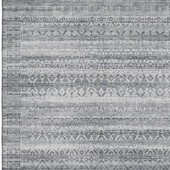 Gray And Silver Striped Washable Area Rug With UV Protection Photo 3