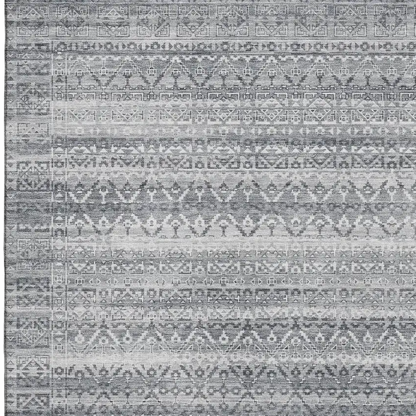 Gray And Silver Striped Washable Area Rug With UV Protection Photo 3