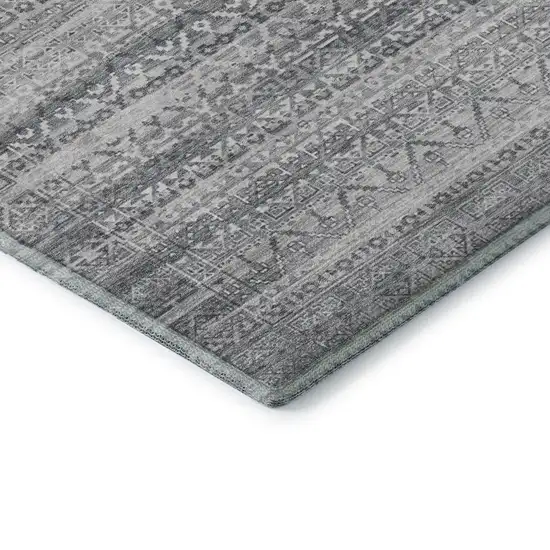 Gray And Silver Striped Washable Area Rug With UV Protection Photo 7