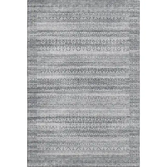 Gray And Silver Striped Washable Area Rug With UV Protection Photo 1