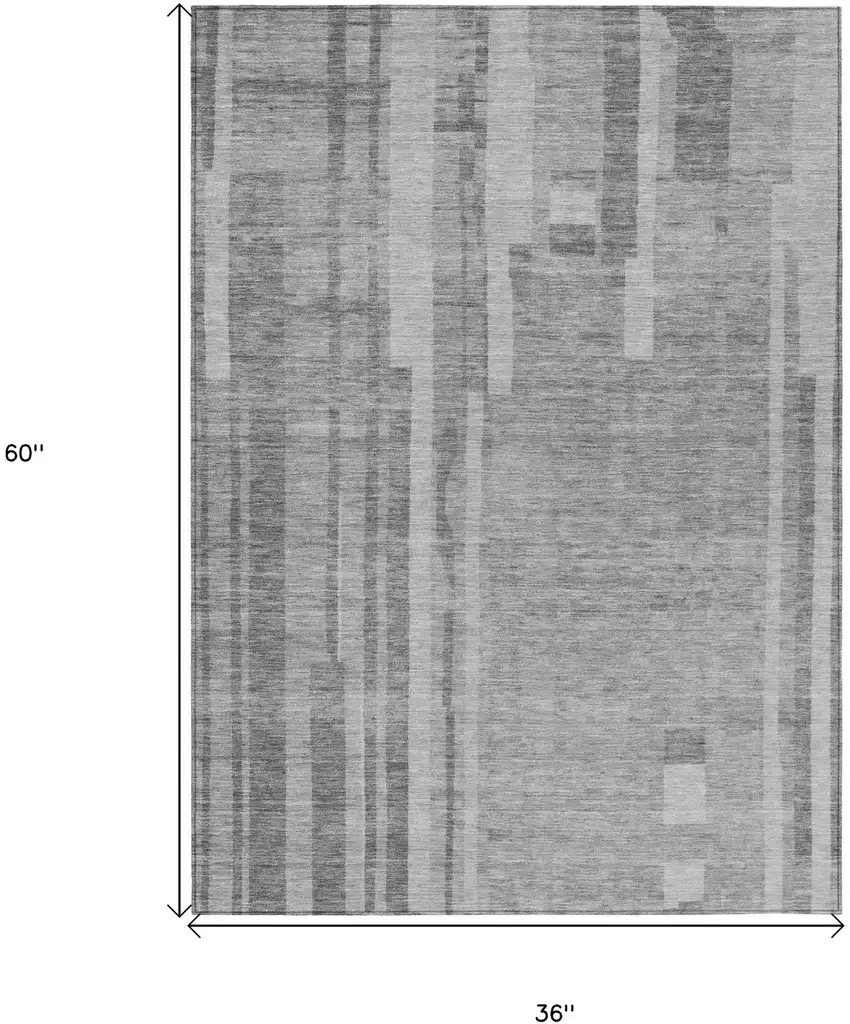 Gray And Silver Striped Washable Indoor Outdoor Area Rug Photo 7