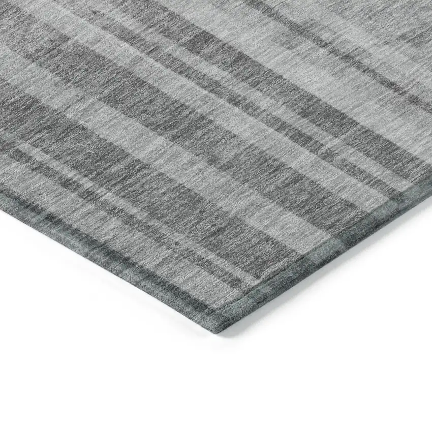 Gray And Silver Striped Washable Indoor Outdoor Area Rug Photo 4