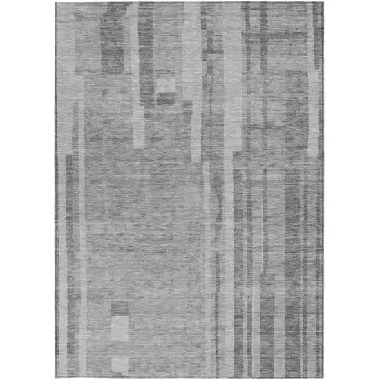 Gray And Silver Striped Washable Indoor Outdoor Area Rug Photo 6