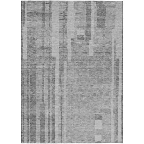 Gray And Silver Striped Washable Indoor Outdoor Area Rug Photo 2
