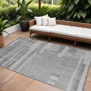 Photo of Gray And Silver Striped Washable Indoor Outdoor Area Rug