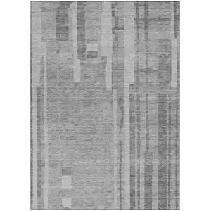 Photo of Gray And Silver Striped Washable Indoor Outdoor Area Rug