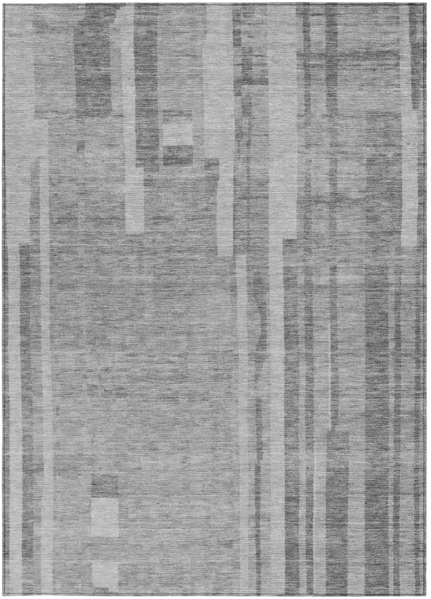 Gray And Silver Striped Washable Indoor Outdoor Area Rug Photo 6