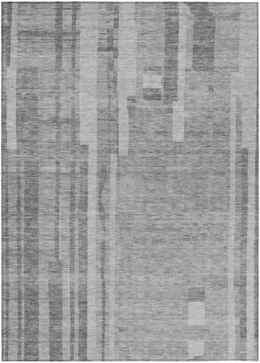 Gray And Silver Striped Washable Indoor Outdoor Area Rug Photo 2