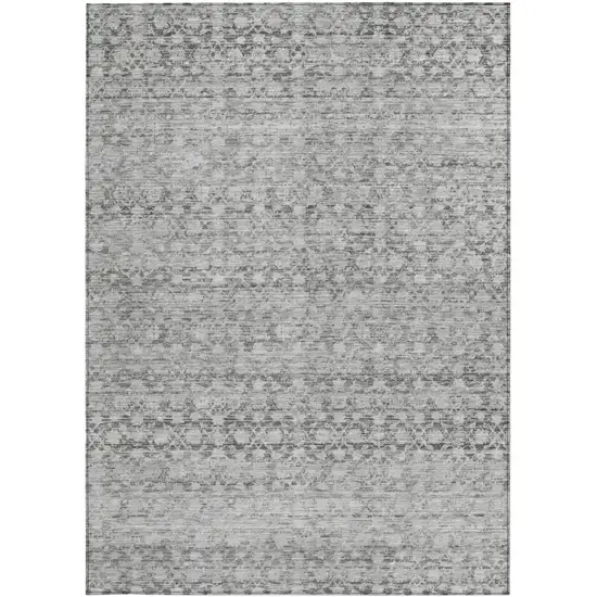 Gray And Silver Striped Washable Indoor Outdoor Area Rug Photo 4
