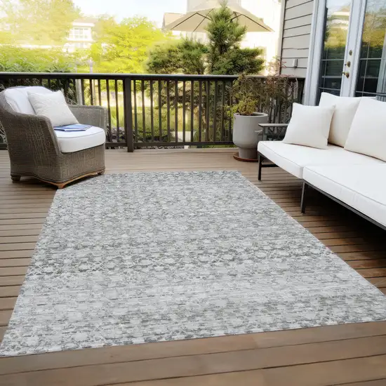 Gray And Silver Striped Washable Indoor Outdoor Area Rug Photo 8