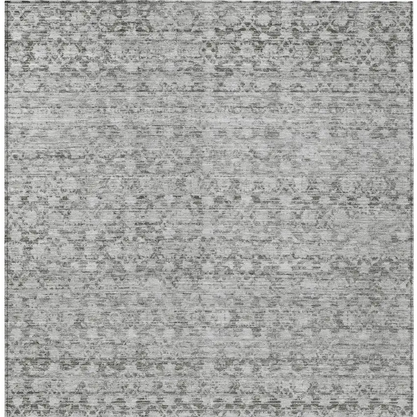 Gray And Silver Striped Washable Indoor Outdoor Area Rug Photo 6
