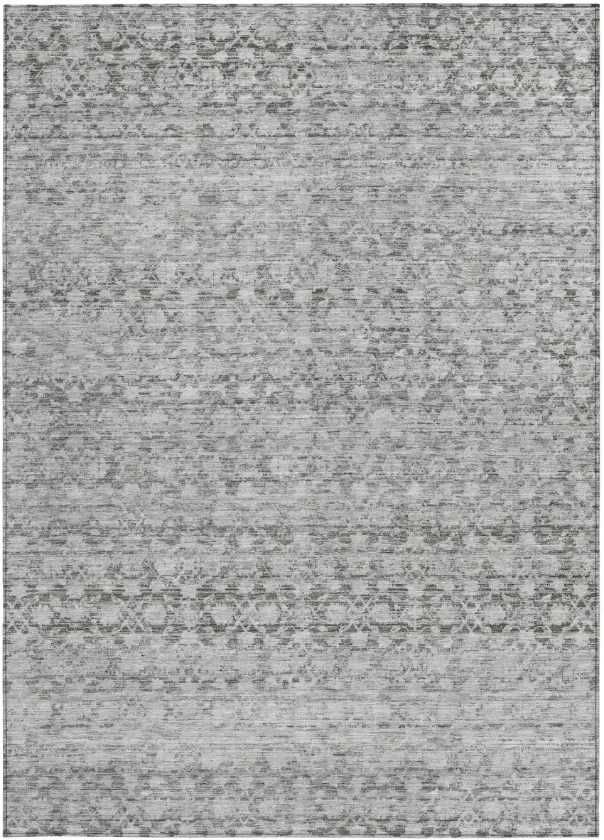 Gray And Silver Striped Washable Indoor Outdoor Area Rug Photo 3