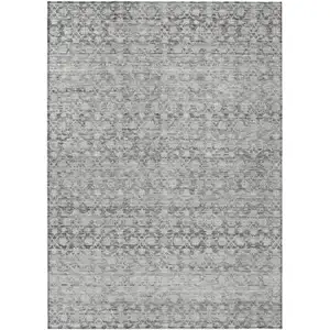 Photo of Gray And Silver Striped Washable Indoor Outdoor Area Rug