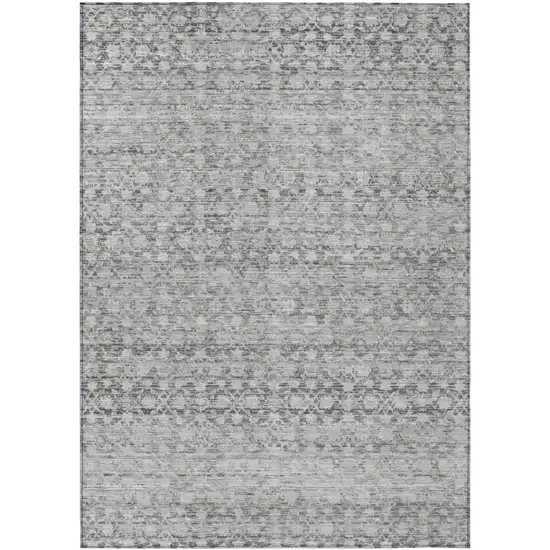 Gray And Silver Striped Washable Indoor Outdoor Area Rug Photo 1