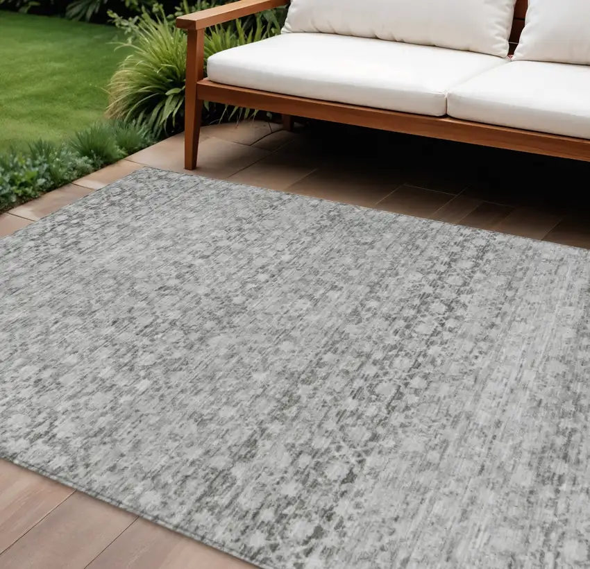 Gray And Silver Striped Washable Indoor Outdoor Area Rug Photo 2