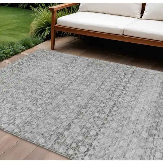 Gray And Silver Striped Washable Indoor Outdoor Area Rug Photo 2