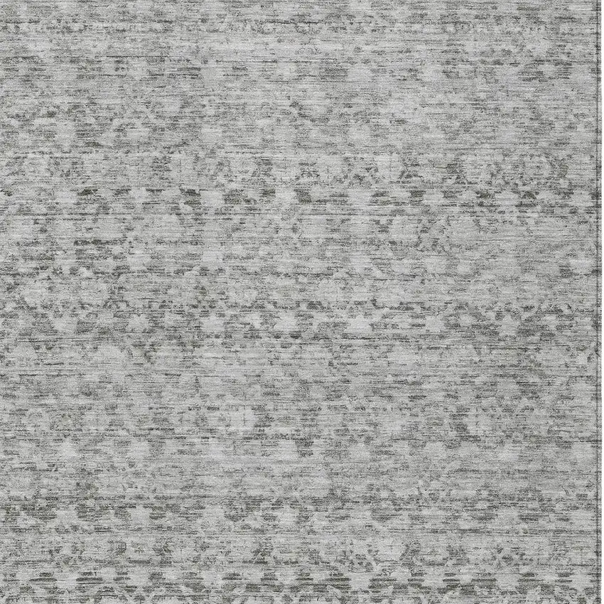 Gray And Silver Striped Washable Indoor Outdoor Area Rug Photo 9