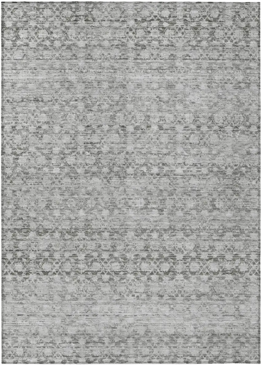 Gray And Silver Striped Washable Indoor Outdoor Area Rug Photo 1