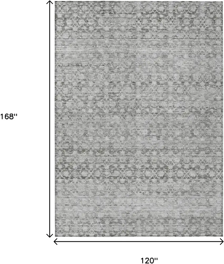 Gray And Silver Striped Washable Indoor Outdoor Area Rug Photo 9