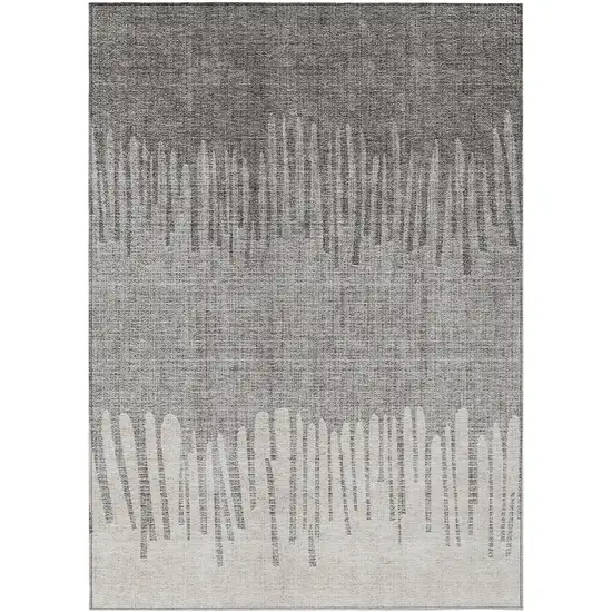 Gray And Silver Striped Washable Indoor Outdoor Area Rug Photo 1