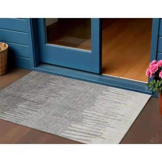 Gray And Silver Striped Washable Indoor Outdoor Area Rug Photo 2