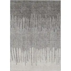 Photo of Gray And Silver Striped Washable Indoor Outdoor Area Rug