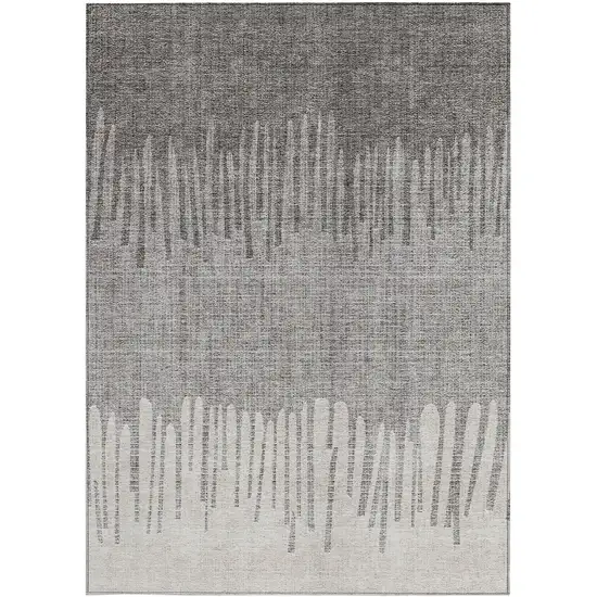 Gray And Silver Striped Washable Indoor Outdoor Area Rug Photo 3