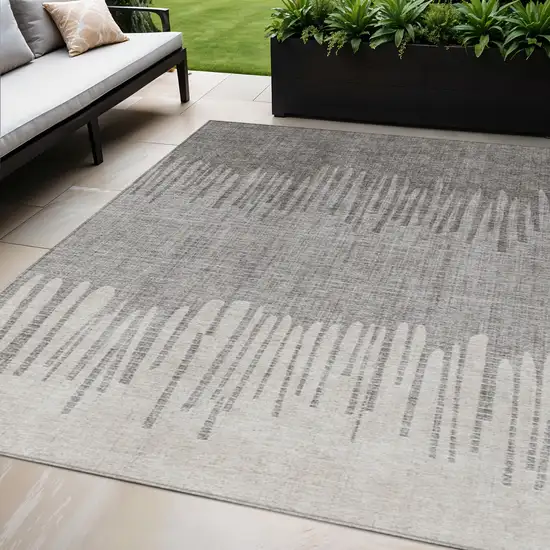 Gray And Silver Striped Washable Indoor Outdoor Area Rug Photo 2