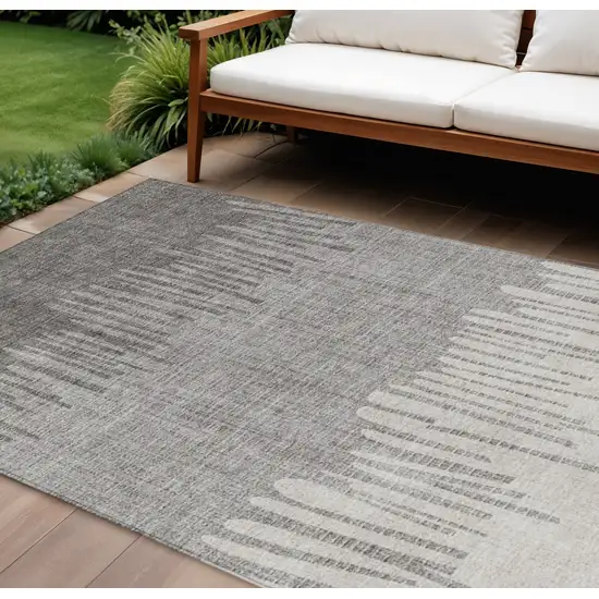Gray And Silver Striped Washable Indoor Outdoor Area Rug Photo 2