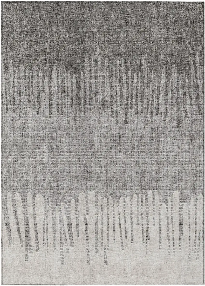 Gray And Silver Striped Washable Indoor Outdoor Area Rug Photo 1