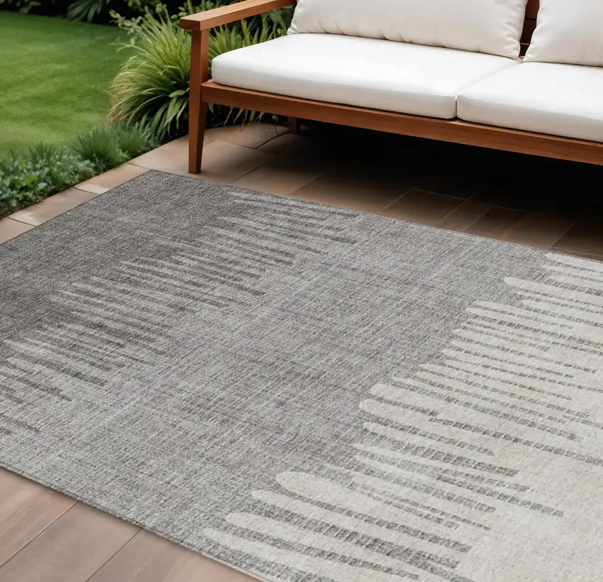 Gray And Silver Striped Washable Indoor Outdoor Area Rug Photo 2