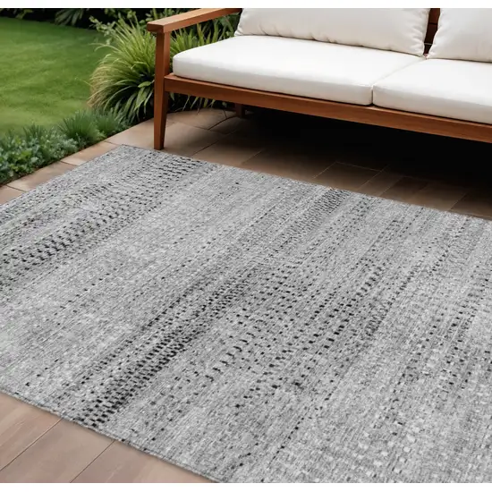 Gray And Silver Striped Washable Indoor Outdoor Area Rug Photo 2