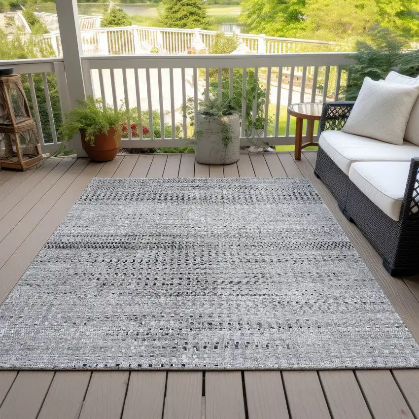 Gray And Silver Striped Washable Indoor Outdoor Area Rug Photo 3